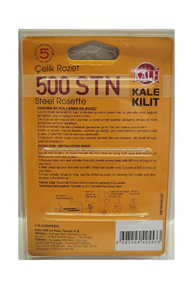 Kale Çelik Kapı Kilidi Silindir Rozeti Blisterli Saten 500 Stn